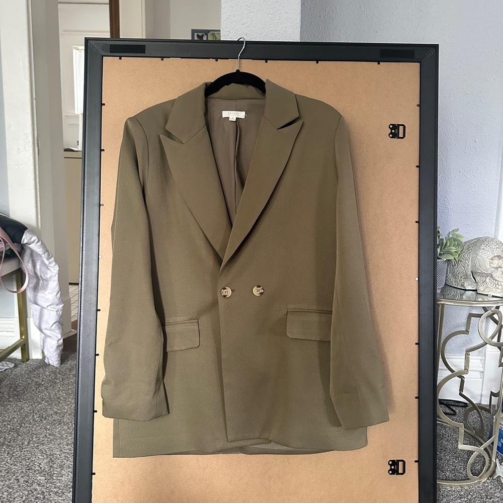 Army green oversized  blazer with removable shoulder pads
